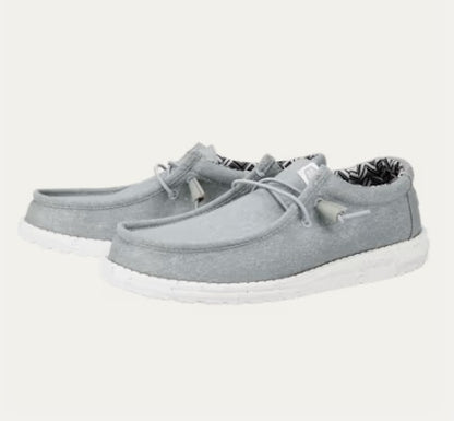 Hey Dude Wally Stretch Canvas Casual Shoe - Light Grey