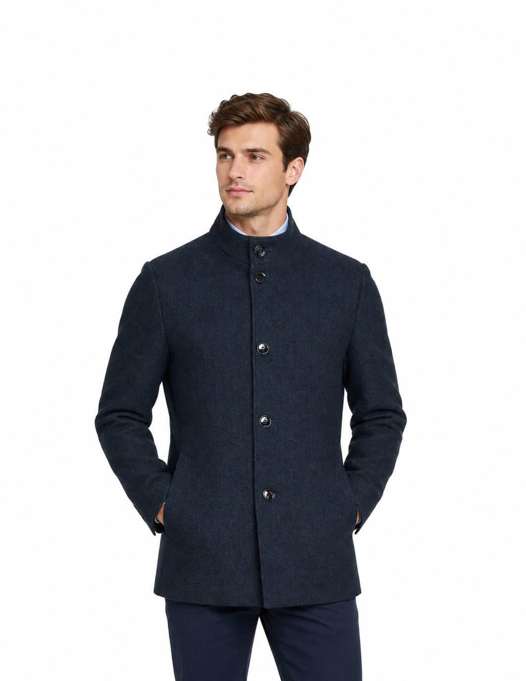 Daniel Grahame Watson Tailored Fit Overcoat - Dark Blue