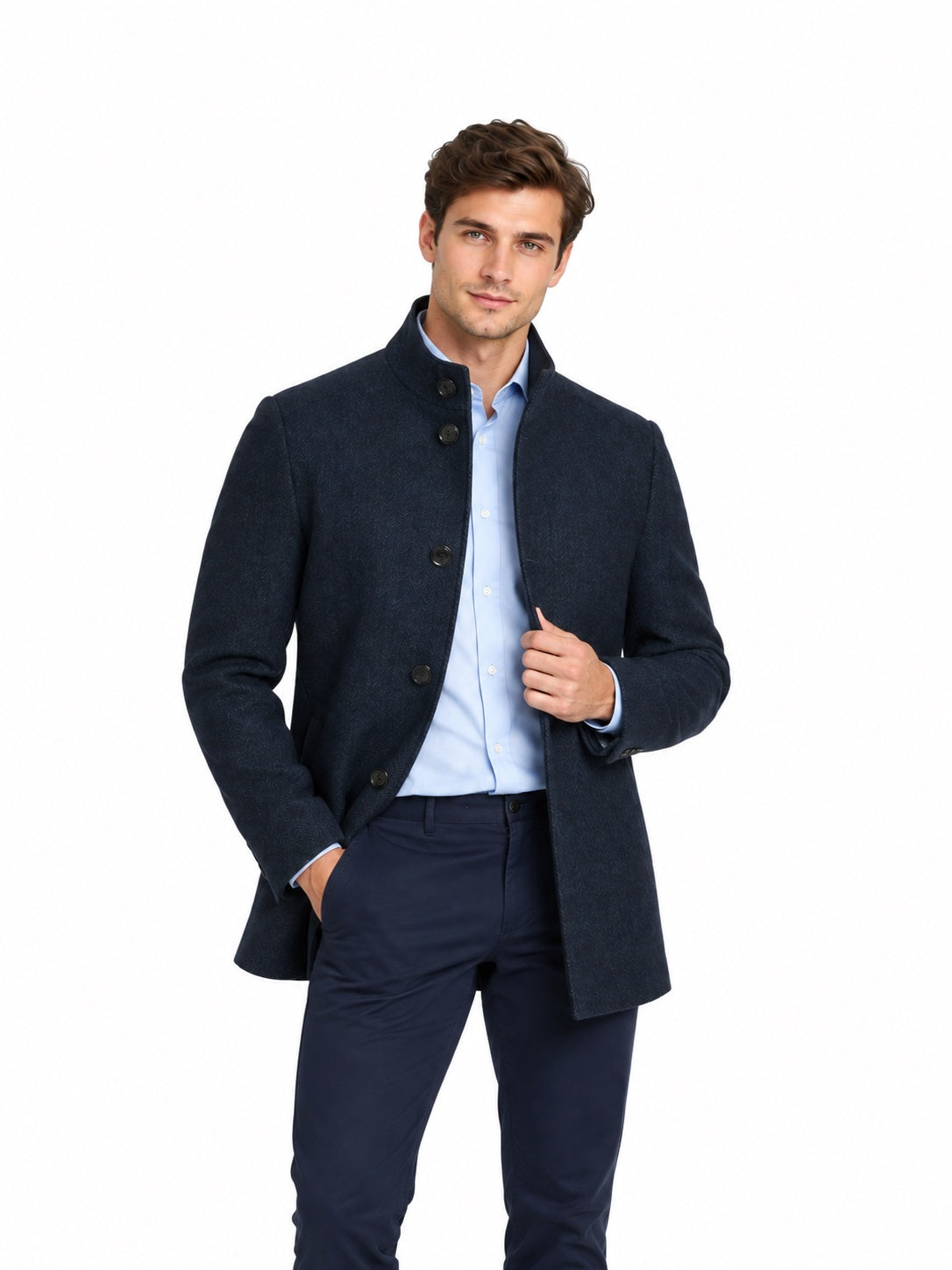 Daniel Grahame Watson Tailored Fit Overcoat - Dark Blue