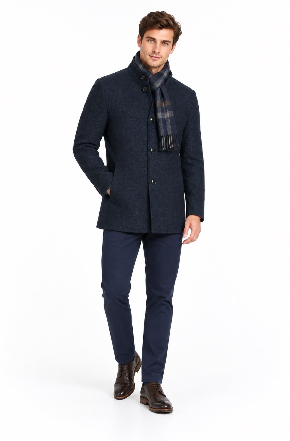 Daniel Grahame Watson Tailored Fit Overcoat - Dark Blue