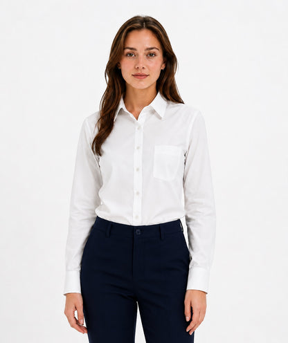 Deer Park Long Sleeved Girls School Blouse - White