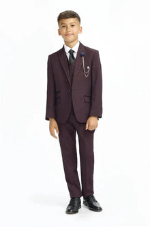 Boys Cavani Tailored Fit Cardi 3 Piece Suit - Wine