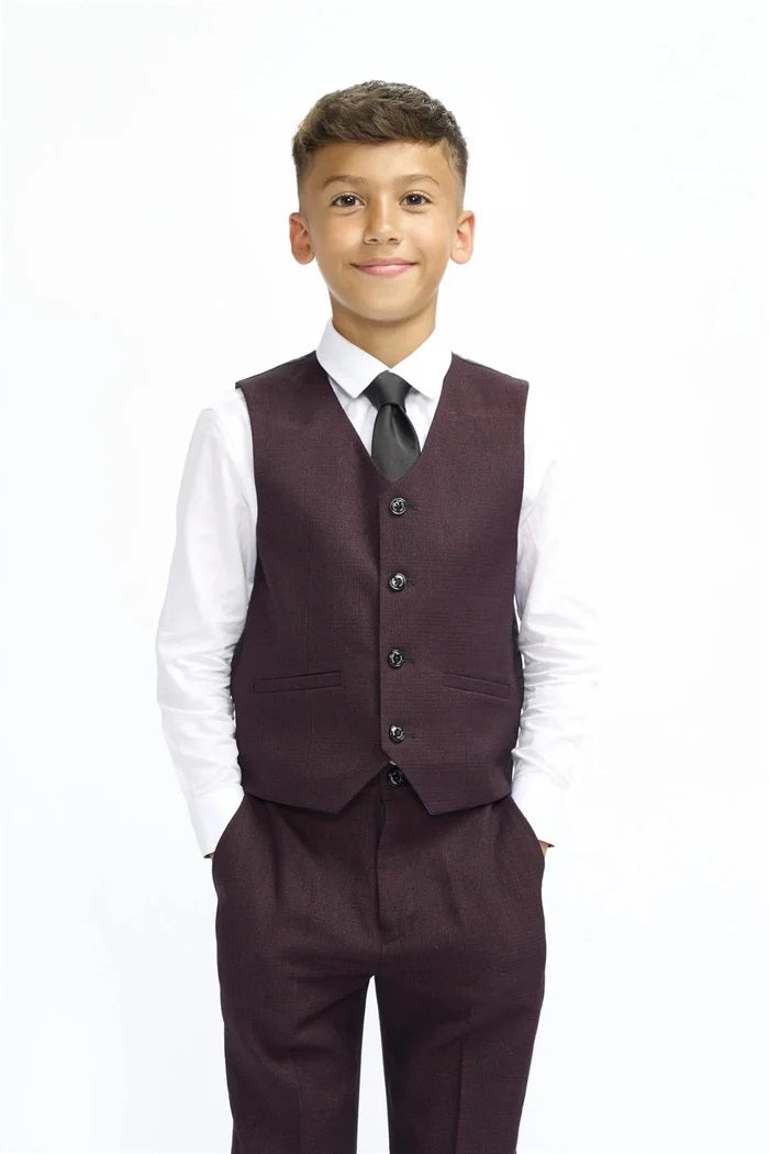 Boys Cavani Tailored Fit Cardi 3 Piece Suit - Wine
