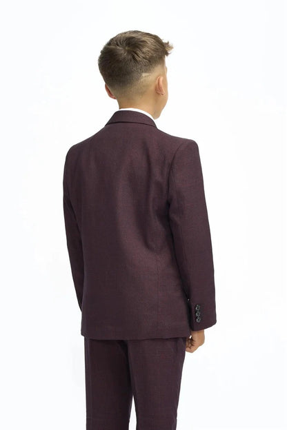 Boys Cavani Tailored Fit Cardi 3 Piece Suit - Wine
