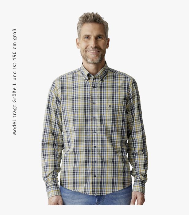 Casa Moda Long Sleeve Casual Checked Shirt 100 - Yellow/Navy/Green