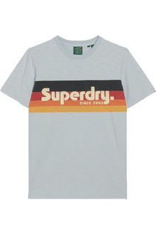 Superdry Cali Striped Logo T-Shirt - Sea Salt Blue Slub