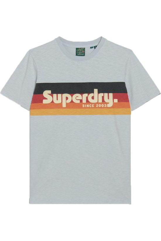 Superdry Cali Striped Logo T-Shirt - Sea Salt Blue Slub