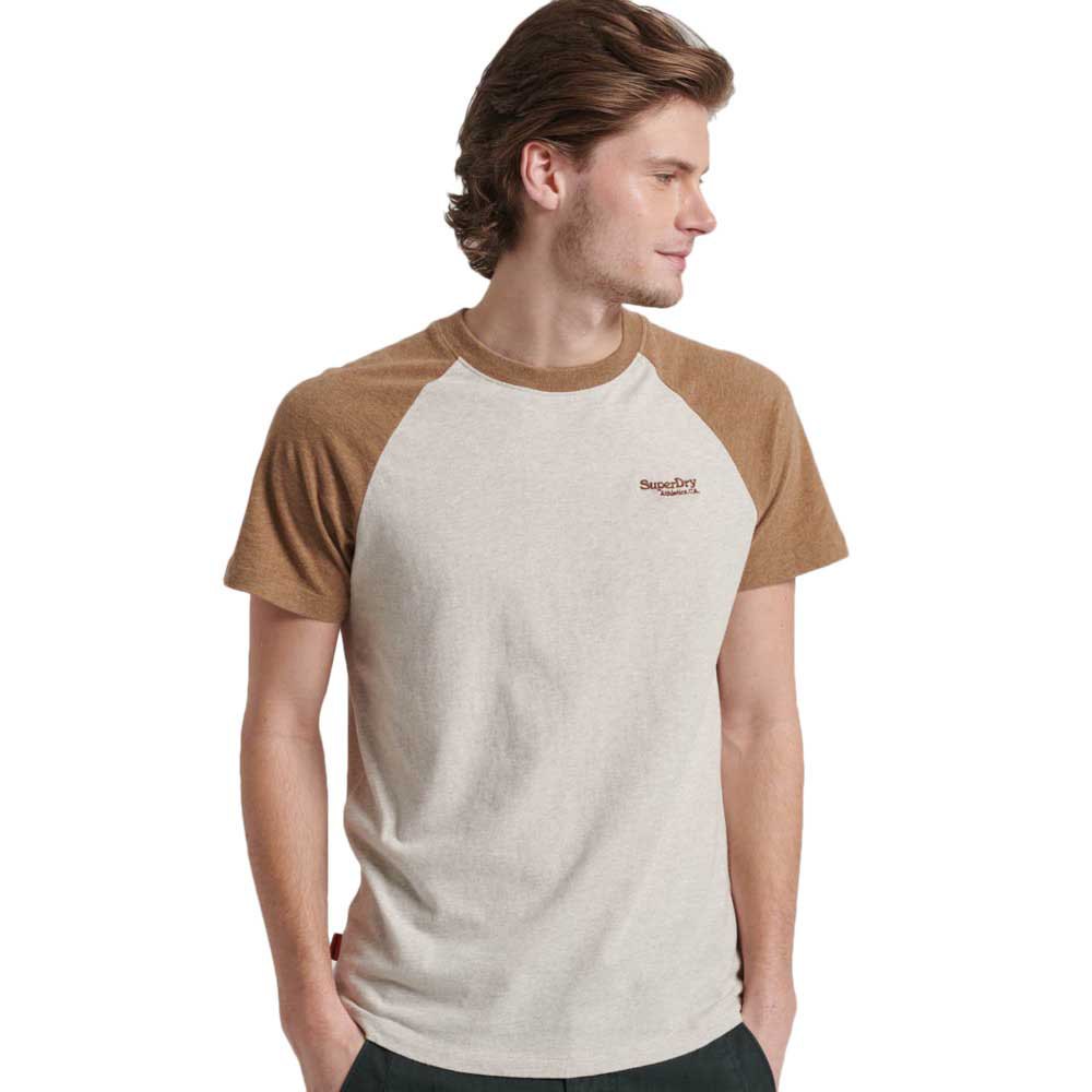 Superdry Organic Cotton Essential Logo Baseball T-Shirt - Oat Cream Marl/Buck Tan Marl