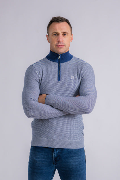 XV KINGS Tullow Half Zip Sweater - Petrol Blue Knit