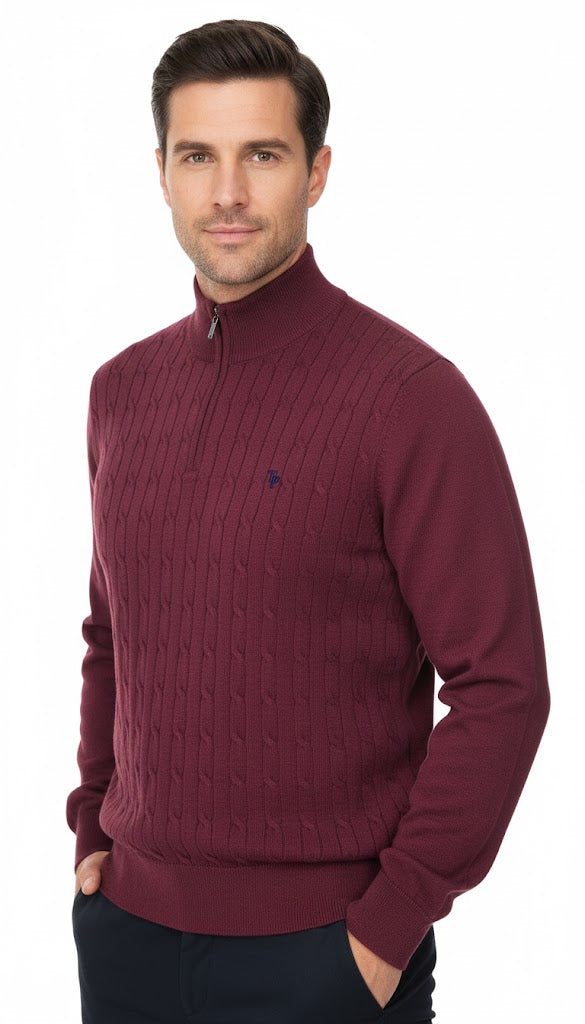 Tom Penn Half Zip Sweater - Burgundy