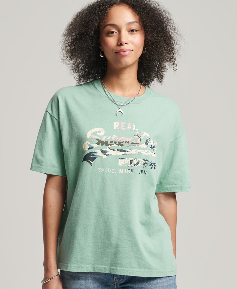 Ladies Superdry Vintage Logo Narrative T-Shirt - Fresh Mint