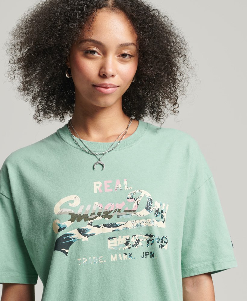 Ladies Superdry Vintage Logo Narrative T-Shirt - Fresh Mint