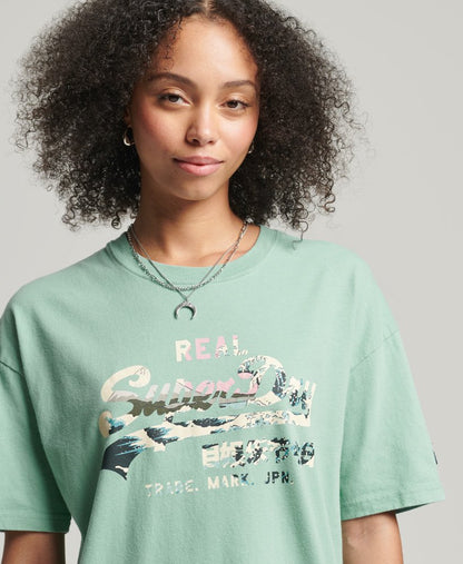 Ladies Superdry Vintage Logo Narrative T-Shirt - Fresh Mint