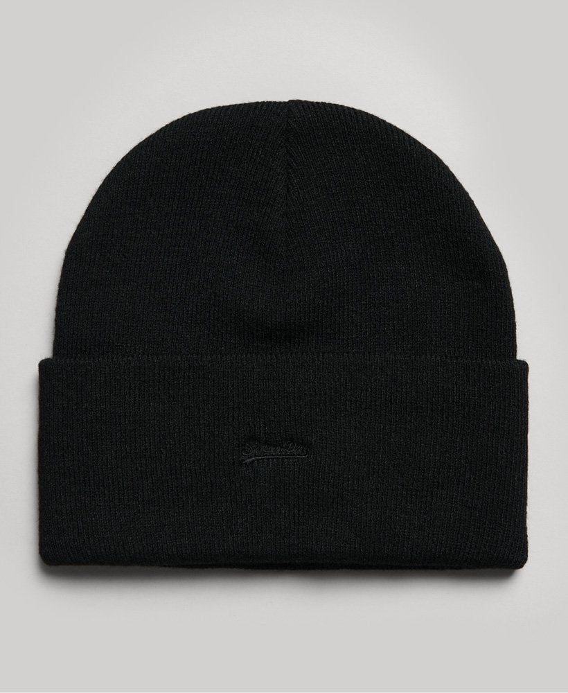 Mens Superdry Knitted Logo Beanie Hat - Black