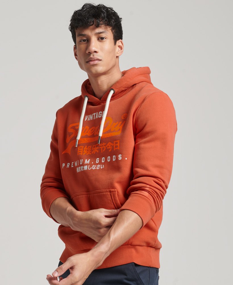 Superdry Vintage Logo Premium Overdyed Hoodie - Autumn Glaze Brown