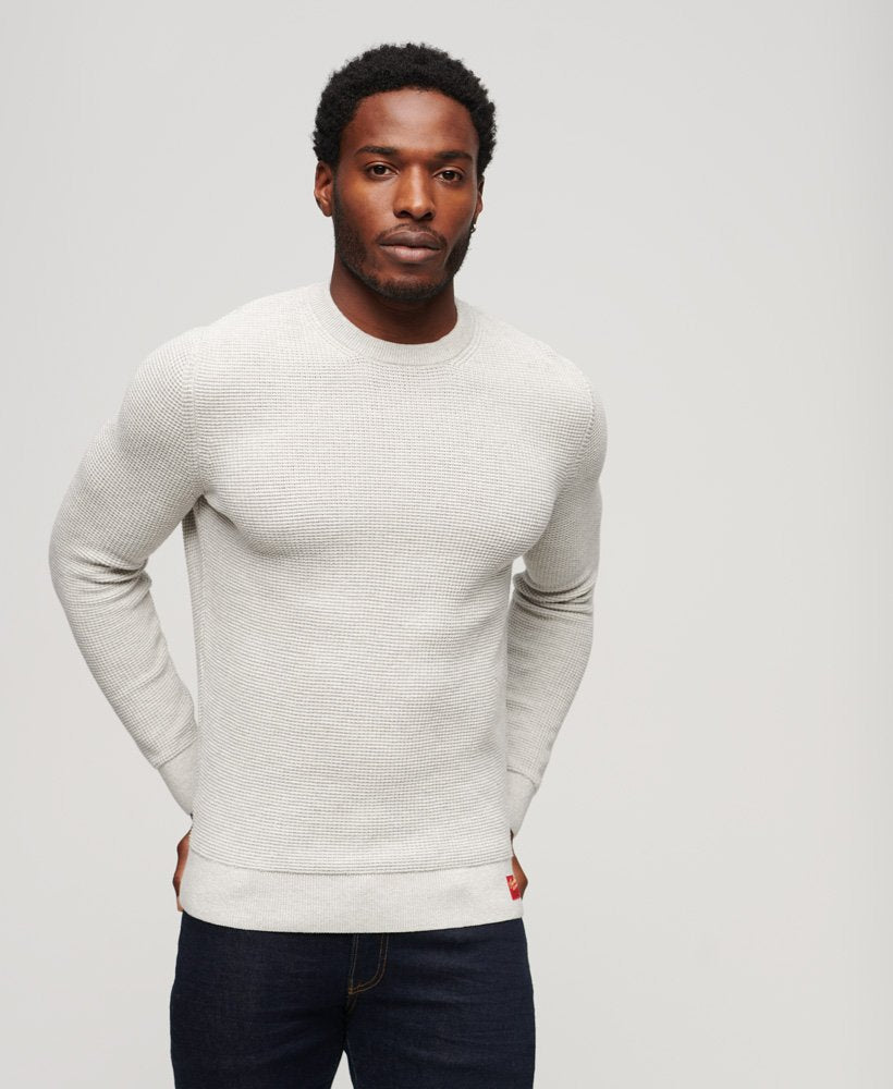 Superdry Textured Crew Knit Jumper - Light Grey Heather