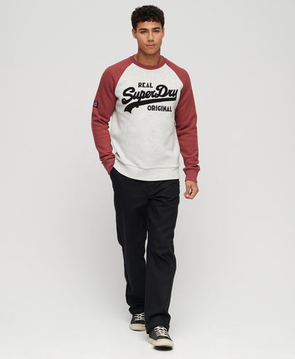 Superdry Athletic Vintage Logo Raglan Sweatshirt - Glacier Grey Marl/Rhubarb Marl
