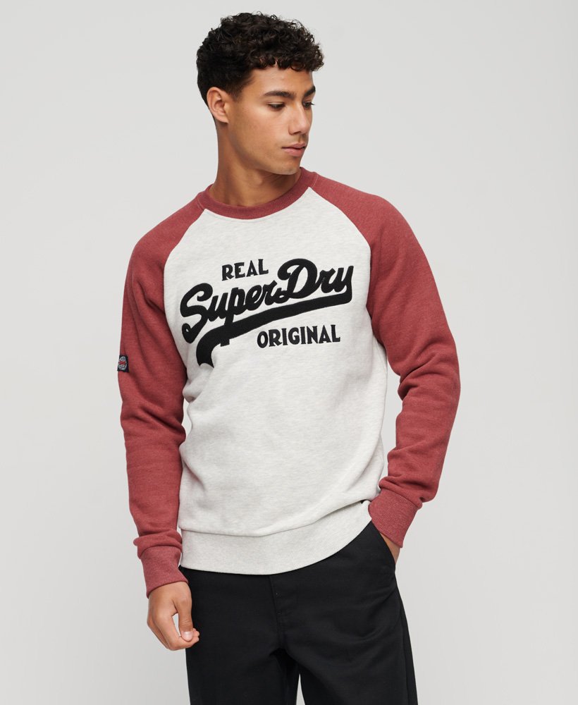 Superdry Athletic Vintage Logo Raglan Sweatshirt - Glacier Grey Marl/Rhubarb Marl
