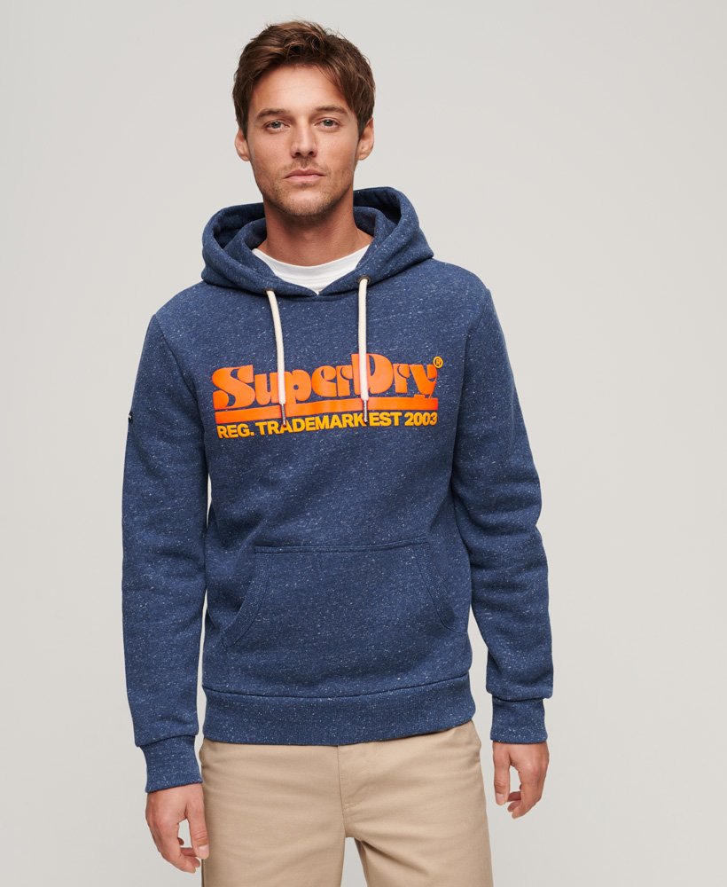 Superdry 70's Retro Font Logo Hoodie - Fifth Avenue Navy Snow