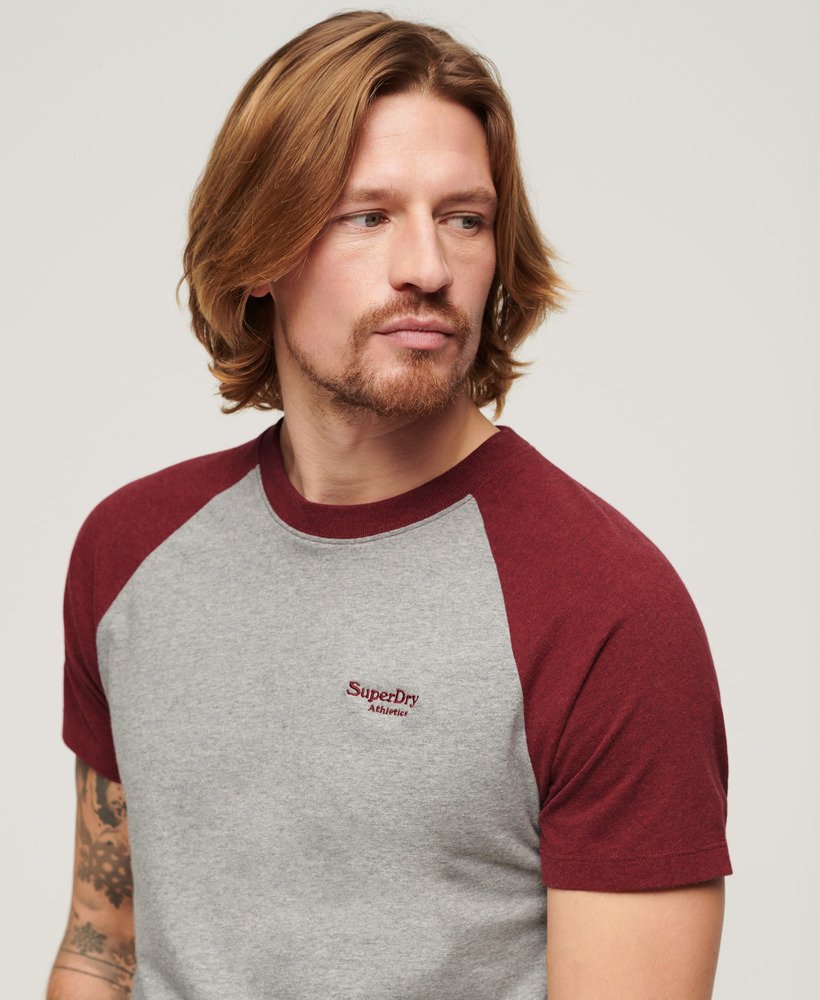 Superdry Organic Cotton Essential Logo Baseball T-Shirt - Grey Marl/Vintage Red Marl