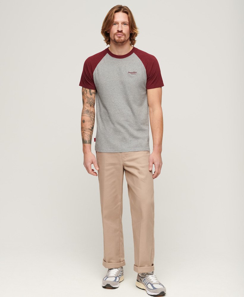 Superdry Organic Cotton Essential Logo Baseball T-Shirt - Grey Marl/Vintage Red Marl