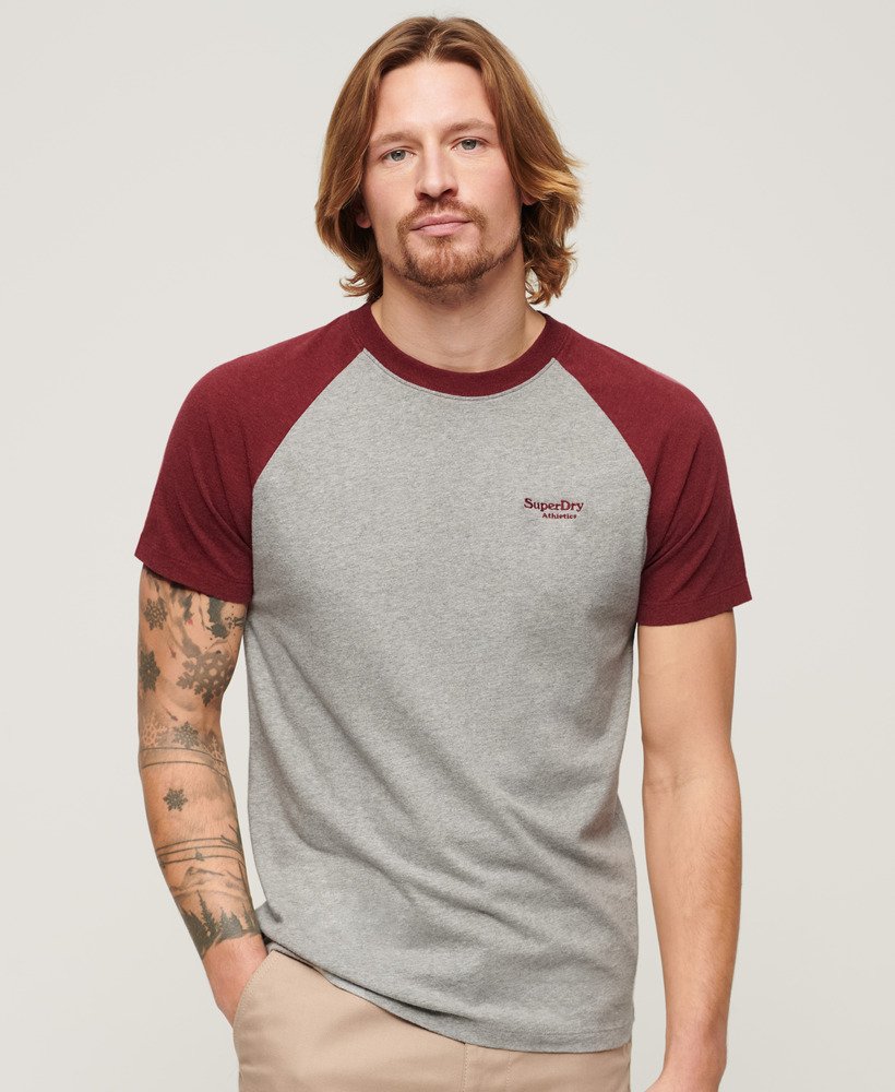 Superdry Organic Cotton Essential Logo Baseball T-Shirt - Grey Marl/Vintage Red Marl