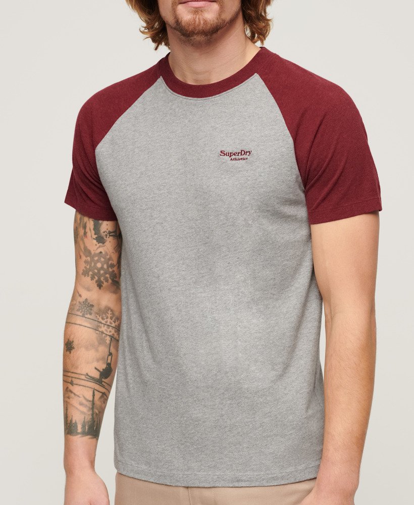 Superdry Organic Cotton Essential Logo Baseball T-Shirt - Grey Marl/Vintage Red Marl