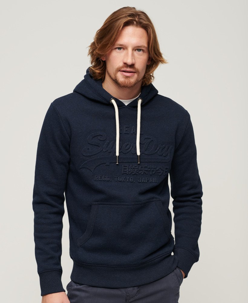 Superdry Embossed Vintage Logo Hoodie - Surplus Blue Black Grit