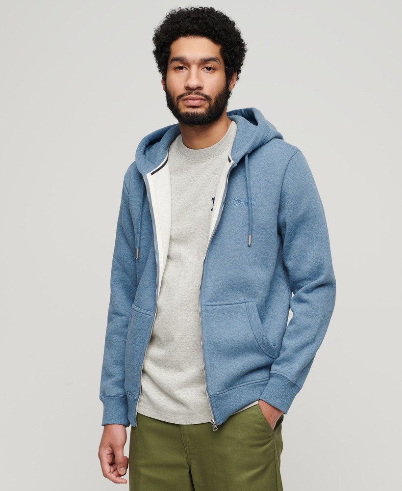 Superdry Essential Logo Full Zip Hoodie - Bluestone Blue Marl