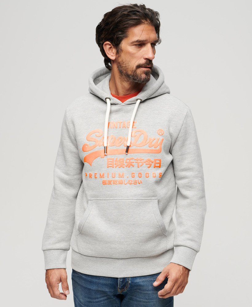 Superdry Neon Vintage Logo Hoodie - Athletic Grey Marl