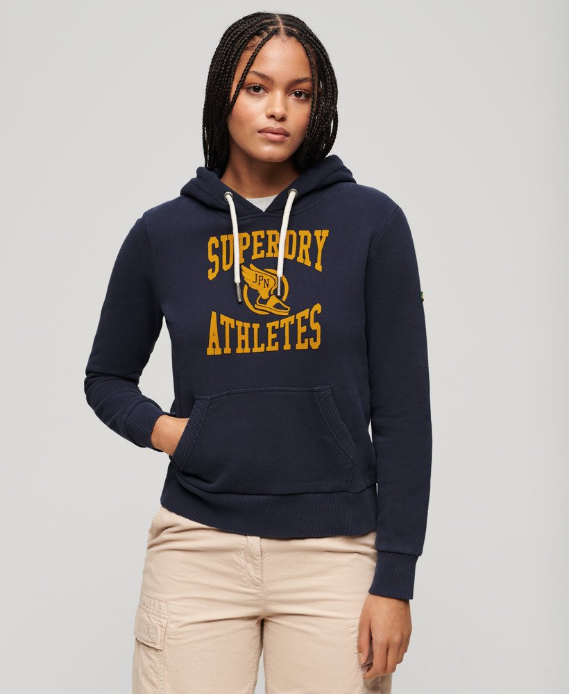 Ladies Superdry Varsity Flocked Graphic Hoodie - Darkest Navy