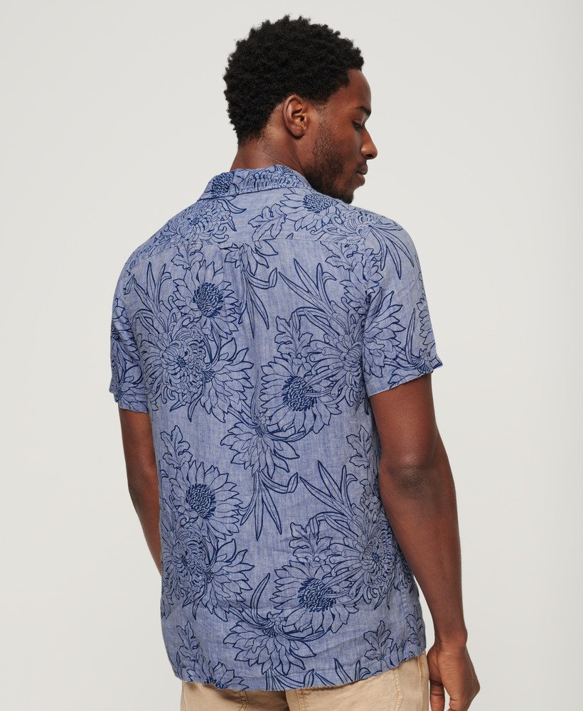 Superdry Open Collar Print Linen Short Sleeve Shirt - Chrysanth Optic Outline Print