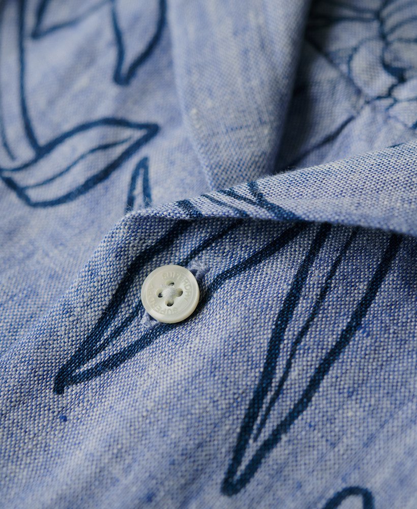 Superdry Open Collar Print Linen Short Sleeve Shirt - Chrysanth Optic Outline Print