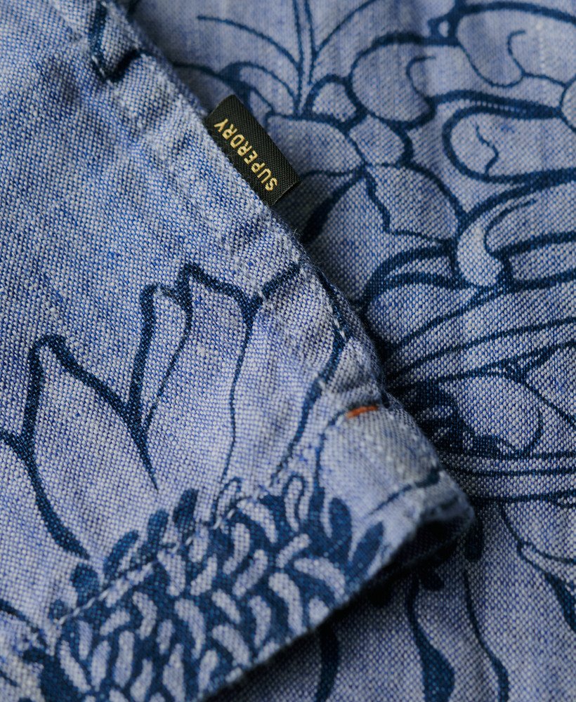 Superdry Open Collar Print Linen Short Sleeve Shirt - Chrysanth Optic Outline Print