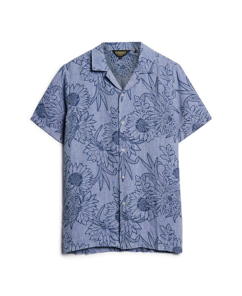 Superdry Open Collar Print Linen Short Sleeve Shirt - Chrysanth Optic Outline Print