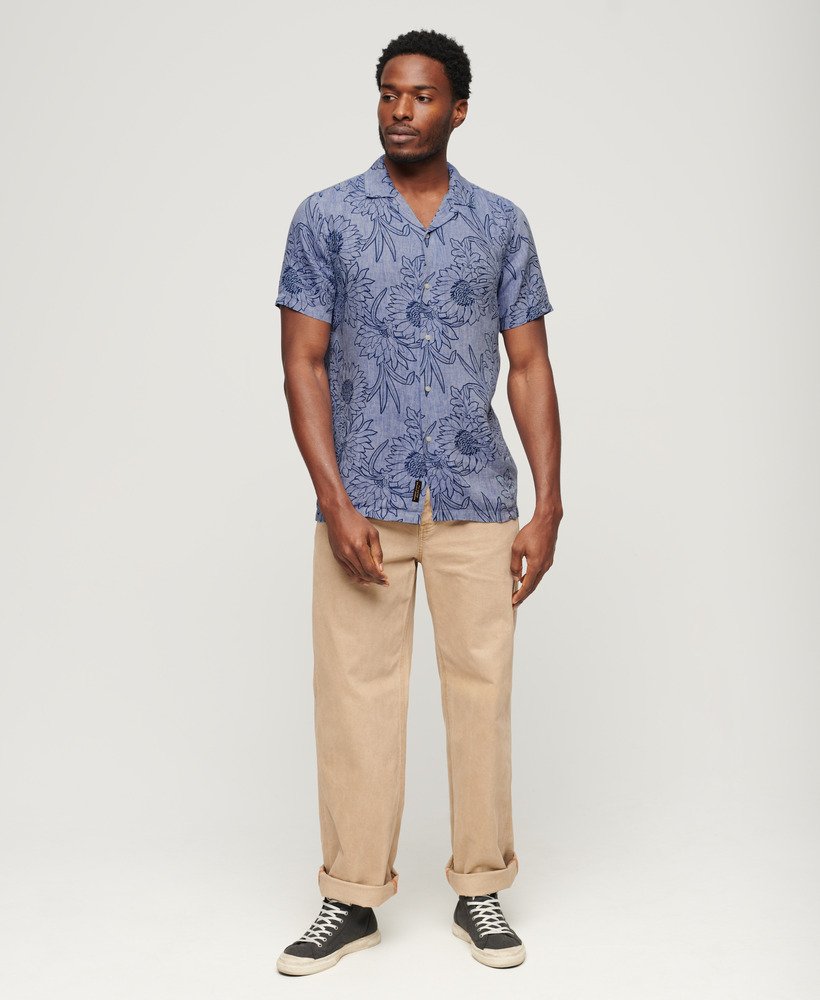 Superdry Open Collar Print Linen Short Sleeve Shirt - Chrysanth Optic Outline Print