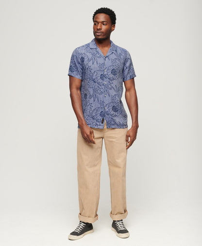 Superdry Open Collar Print Linen Short Sleeve Shirt - Chrysanth Optic Outline Print