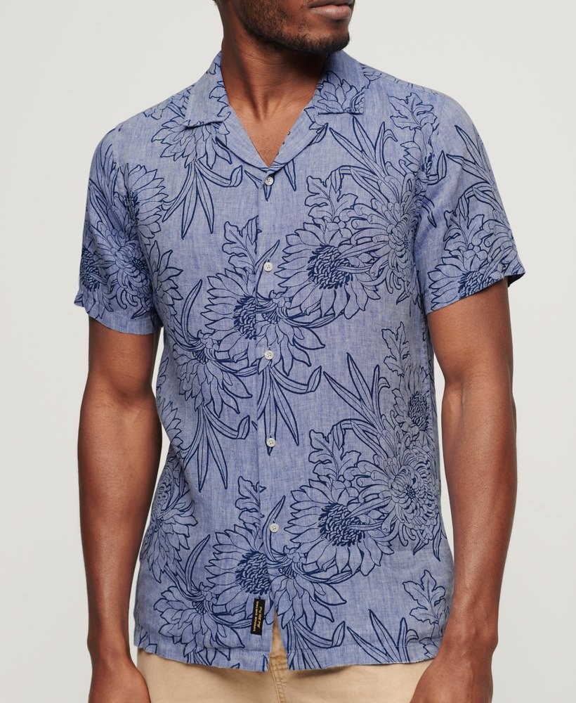 Superdry Open Collar Print Linen Short Sleeve Shirt - Chrysanth Optic Outline Print