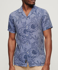 Superdry Open Collar Print Linen Short Sleeve Shirt - Chrysanth Optic Outline Print