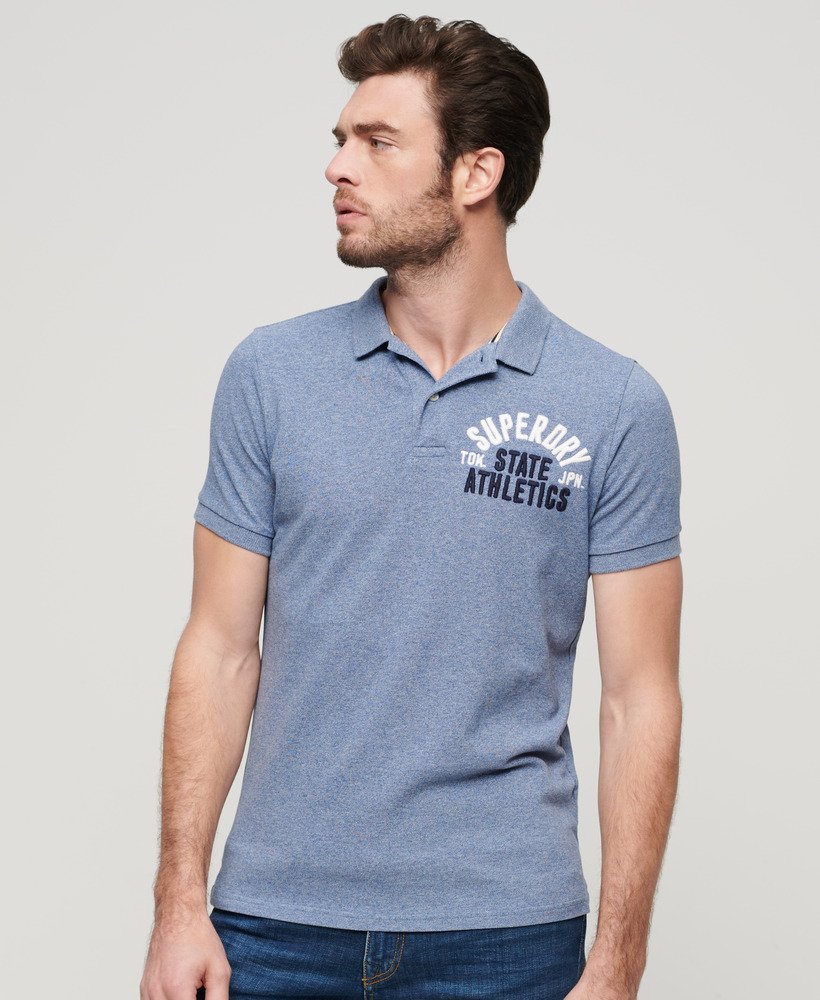 Superdry Applique Classic Fit Polo - Bay Blue Marl