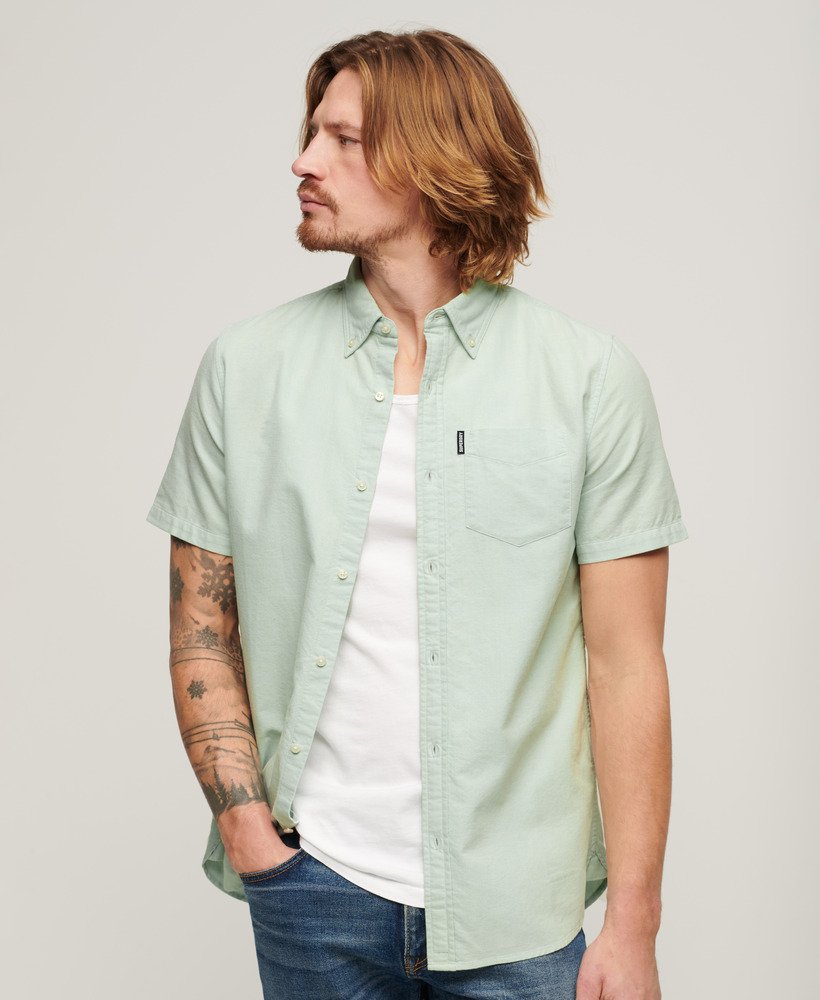 Superdry Organic Cotton Vintage Oxford Short Sleeve Shirt - Light Green