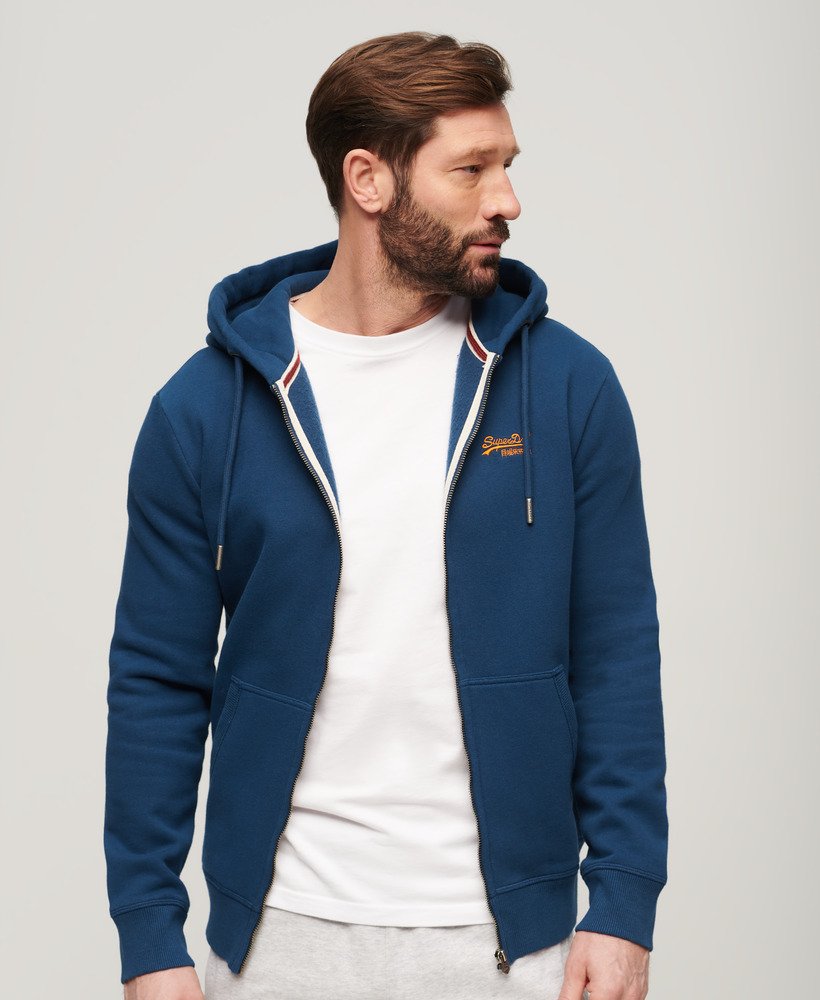 Superdry Essential Logo Full Zip Hoodie - Pilot Mid Blue