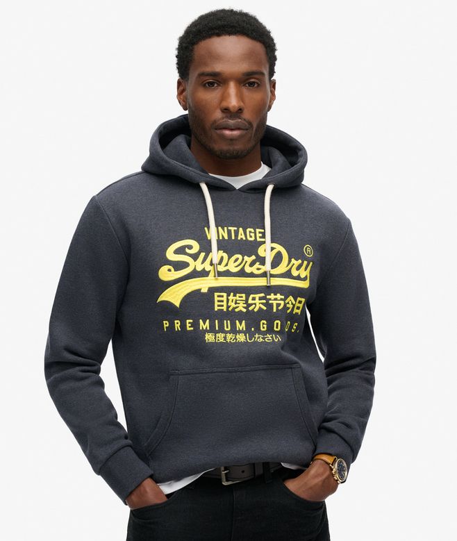 Superdry Neon Vintage Logo Graphic Hoodie - Eclipse Navy Marl