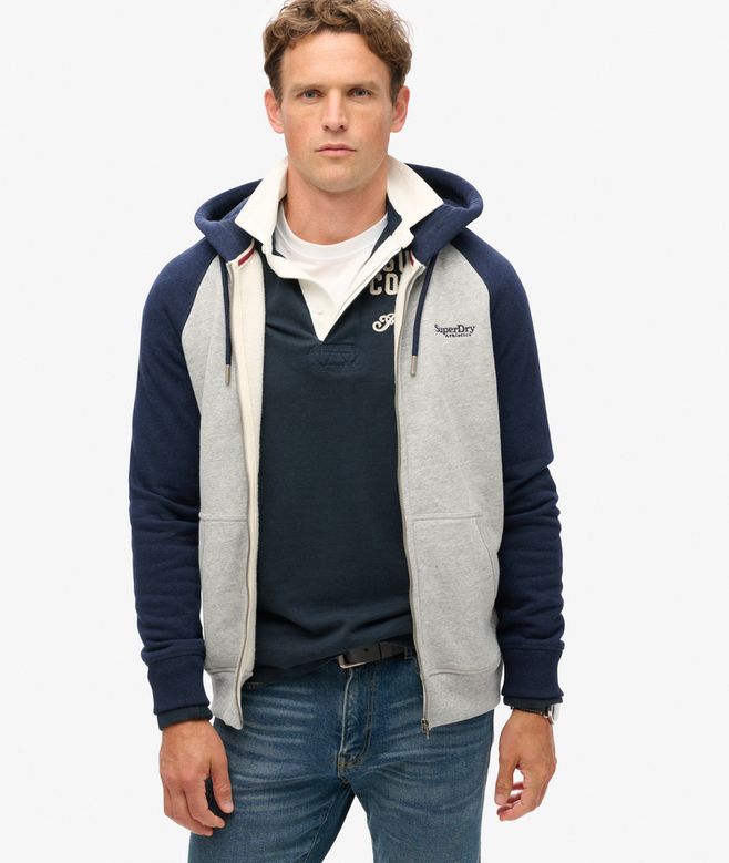 Superdry Essential Baseball Zip Hoodie - Athletic Grey Marl/Rich Navy Marl