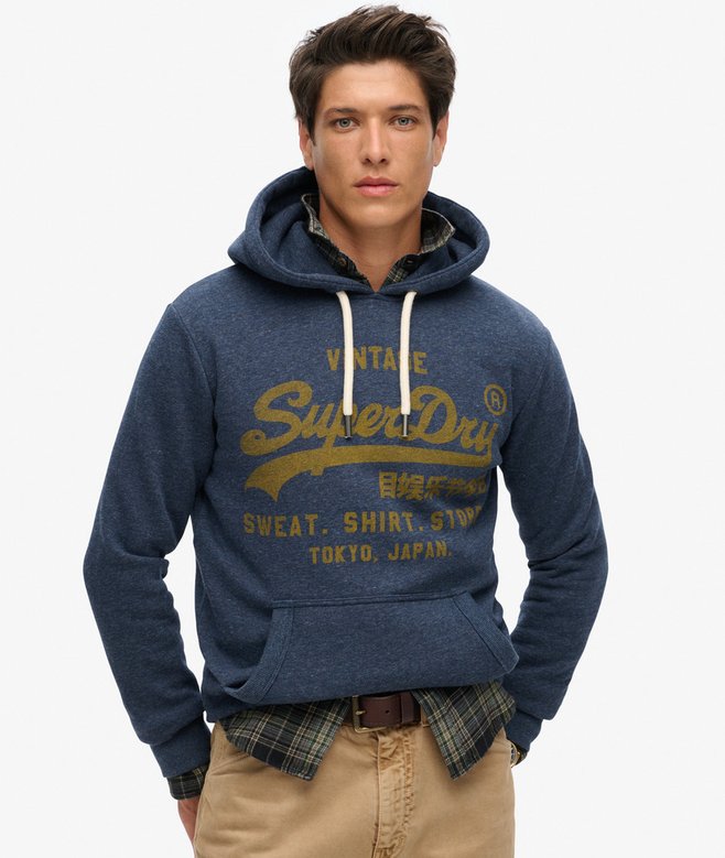 Superdry Classic Vintage Logo Graphic Hoodie - Vintage Navy Marl