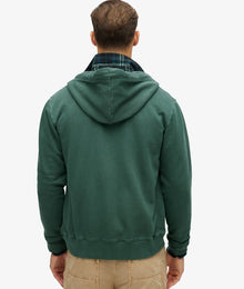 Superdry Essential Logo Washed Full Zip Hoodie - Forest Green