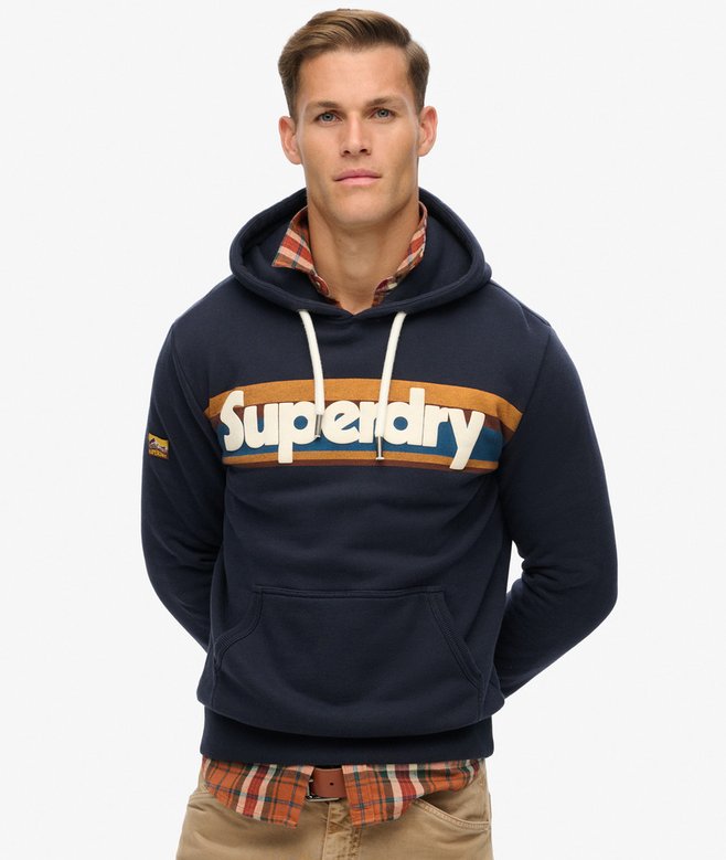 Superdry Retro Stripe Logo Hoodie - Eclipse Navy