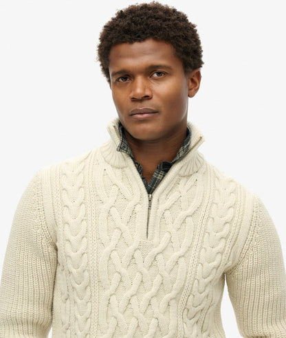 Superdry Jacob Cable Knit Half Zip - Ecru