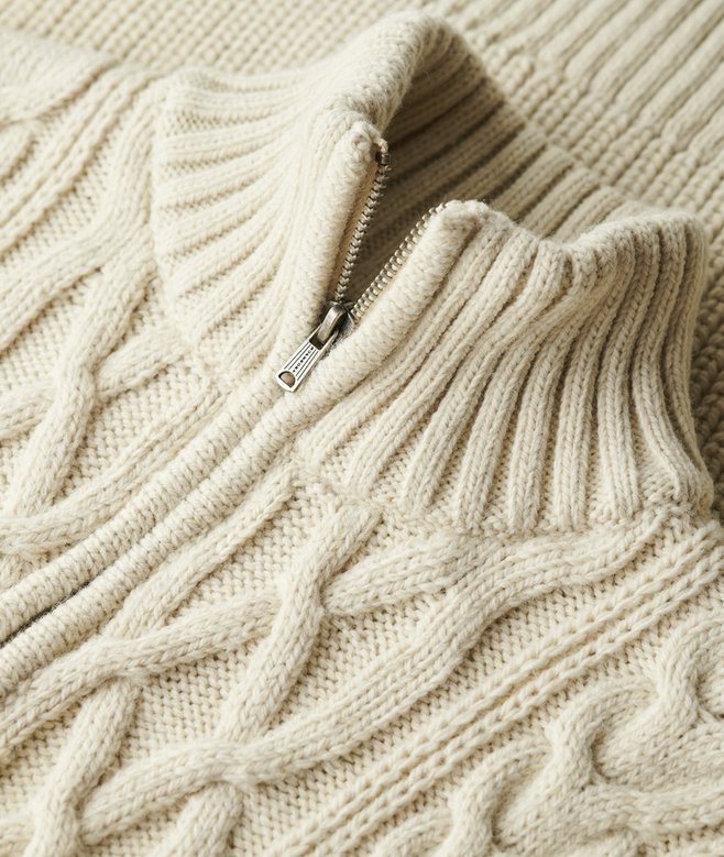 Superdry Jacob Cable Knit Half Zip - Ecru
