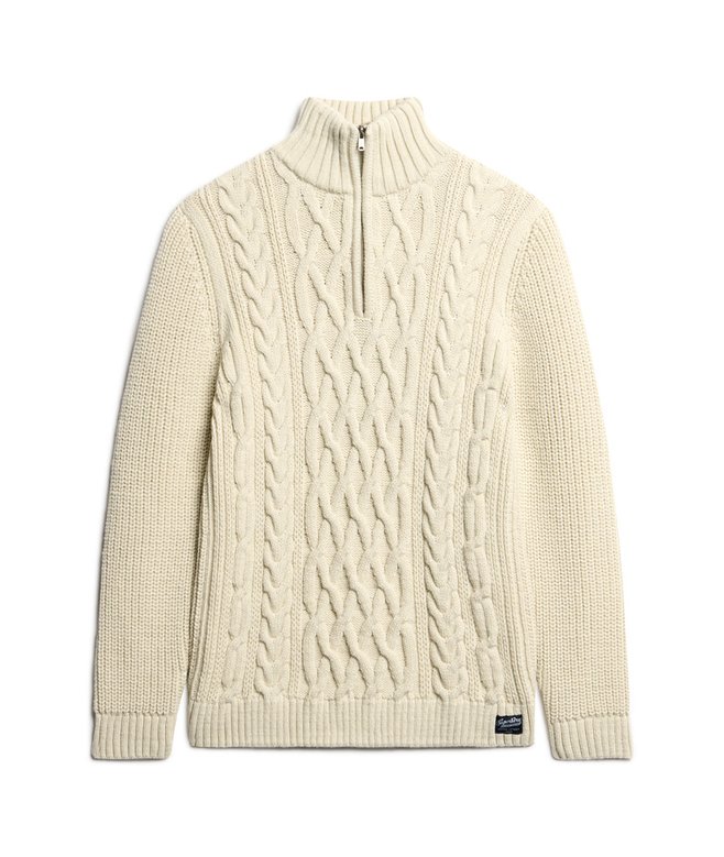 Superdry Jacob Cable Knit Half Zip - Ecru